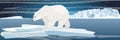 Large polar bear on an ice floe drifting in a cold northern ocean. The glacier and the snow-covered plains and the cold blue sea. Royalty Free Stock Photo